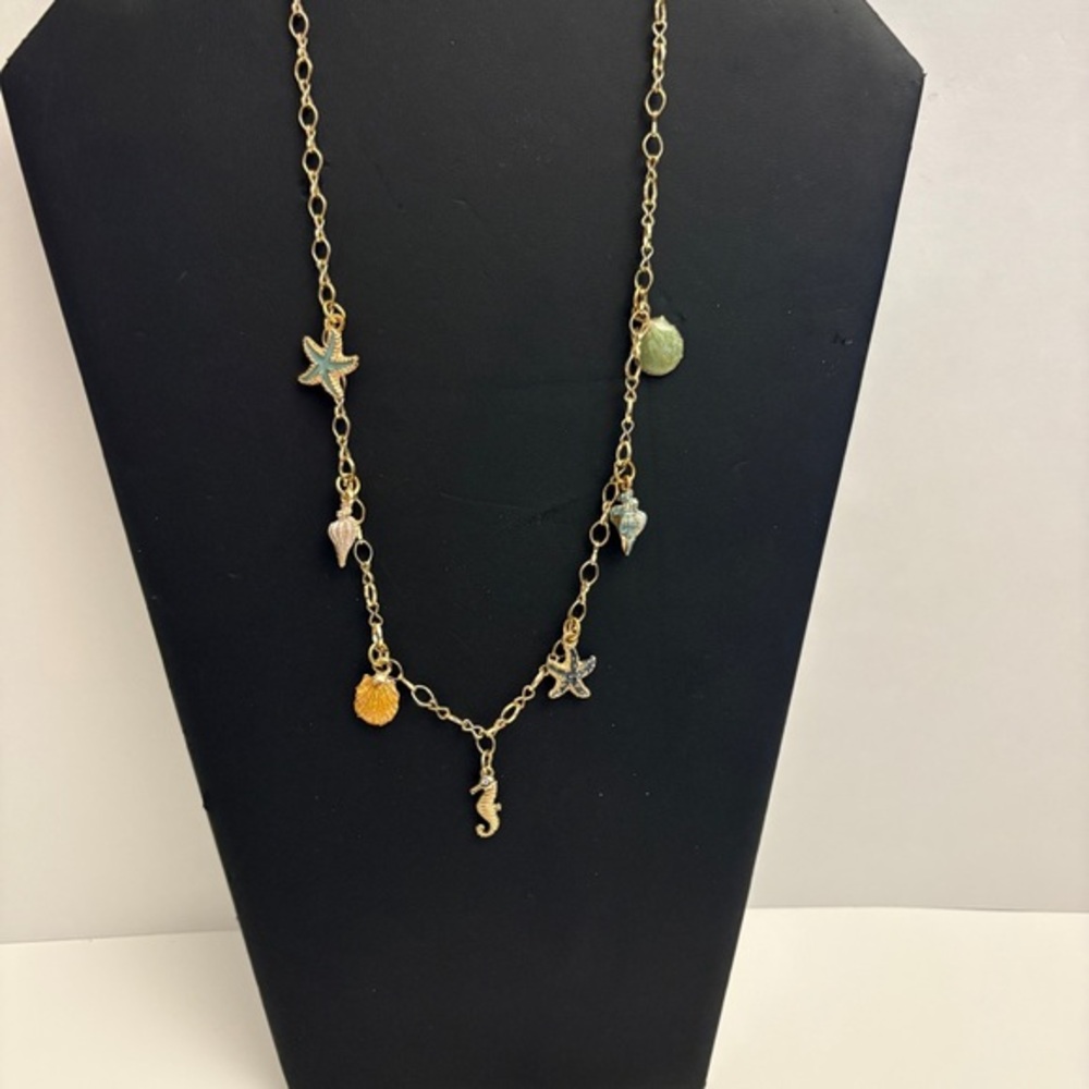 Beach Necklace, Shells, Gold Chain 20" long Beachy Necklace